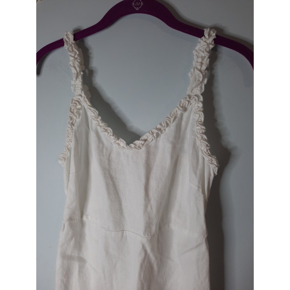 Abound White Linen Blend Ruffle V-Neck Mini Dress Smocked Back Small - Picture 2 of 5